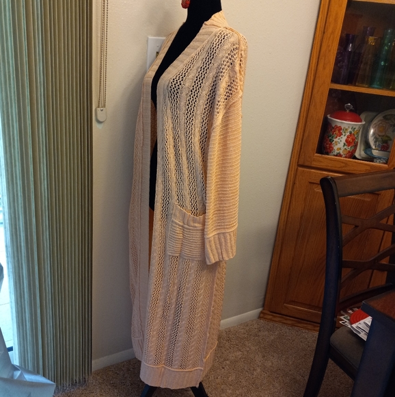 POL Boho Longline Open Cardigan Sweater Distressed Maxi Duster - Picture 4 of 9